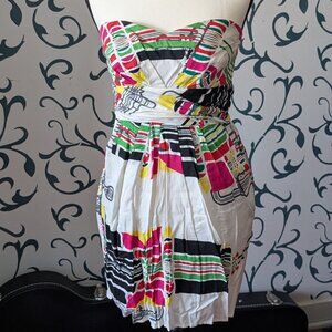 Double Zero Black & White Geometric Strapless Mini Dress with Pockets